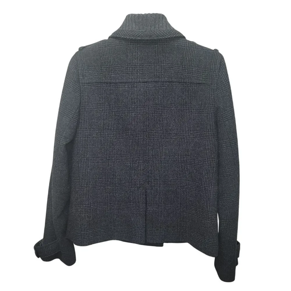 J Crew 6 Plaid Peacoat Wool Blend Shawl Collar Gray Office Fisherman‎ Winter Y2K - Picture 2 of 8